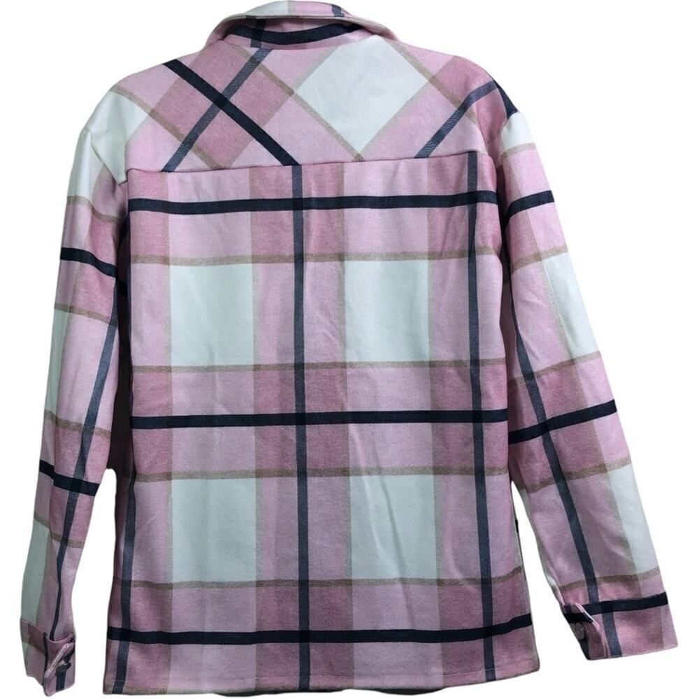Plaid Pink Blue Cozy Fleece Button Down Jacket - Picture 4 of 10